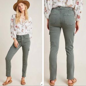 Anthropologie- Paige Hoxton High-rise Cargo Skinny Jeans In Olive Green